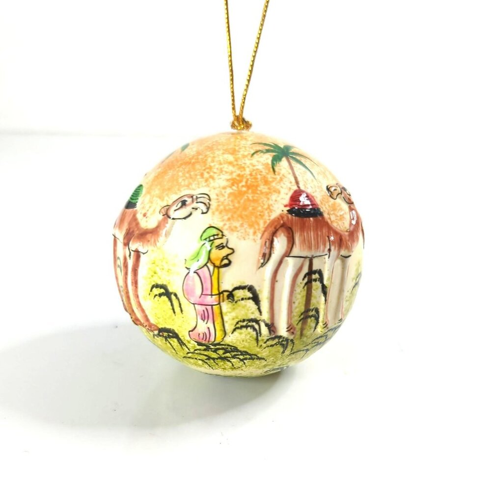 Wise Camel Handmade Papier Mache Round Christmas Ornament Ball